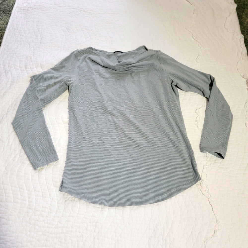 NAU Cowl Neckline Striped Long Sleeve Grey size Small Organic Cotton